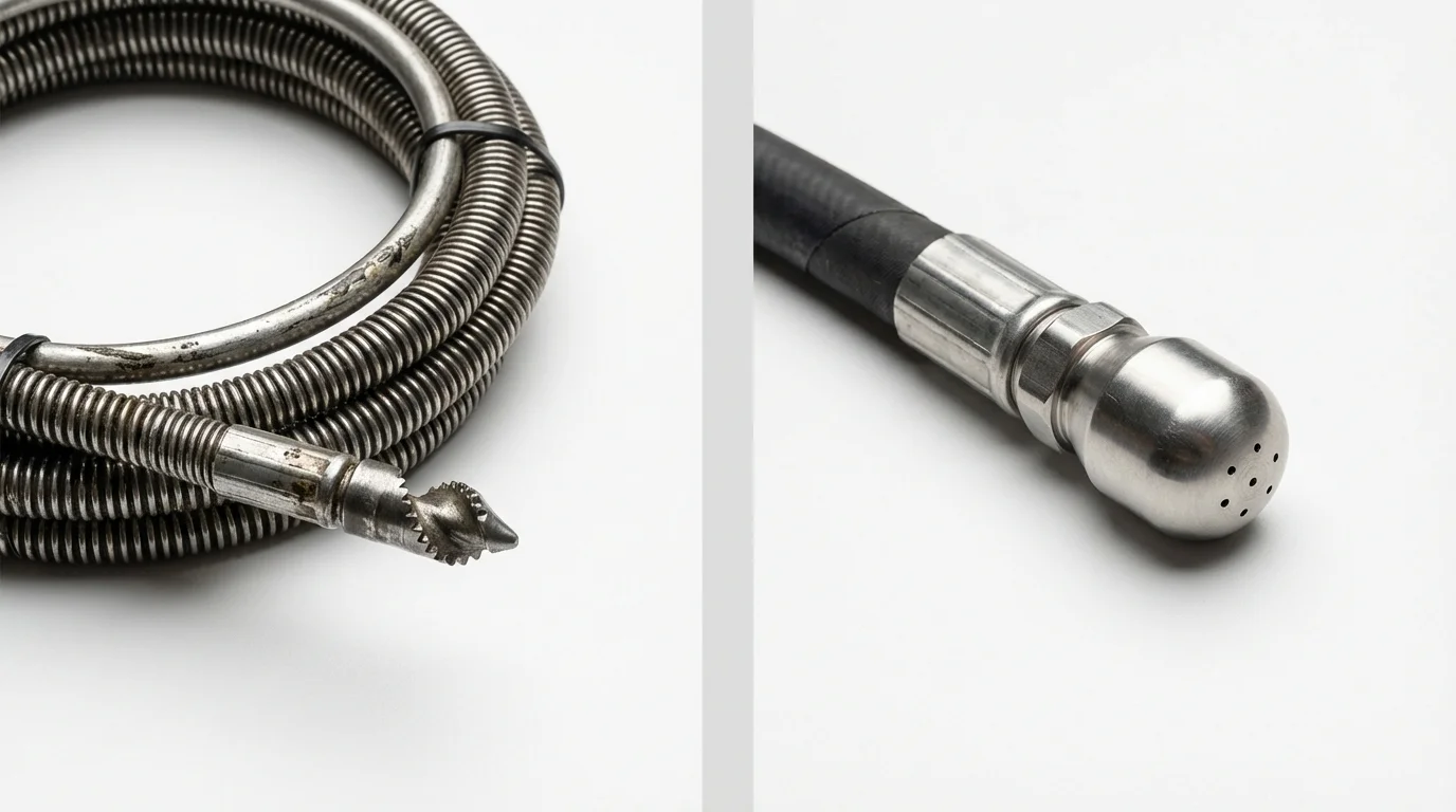 Drain snake cable and hydro jetting nozzle used for drain cleaning in Ozark, AL