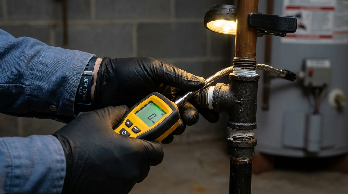 Gas leak detection with electronic sniffer by Johns Plumbing LLC in Ozark