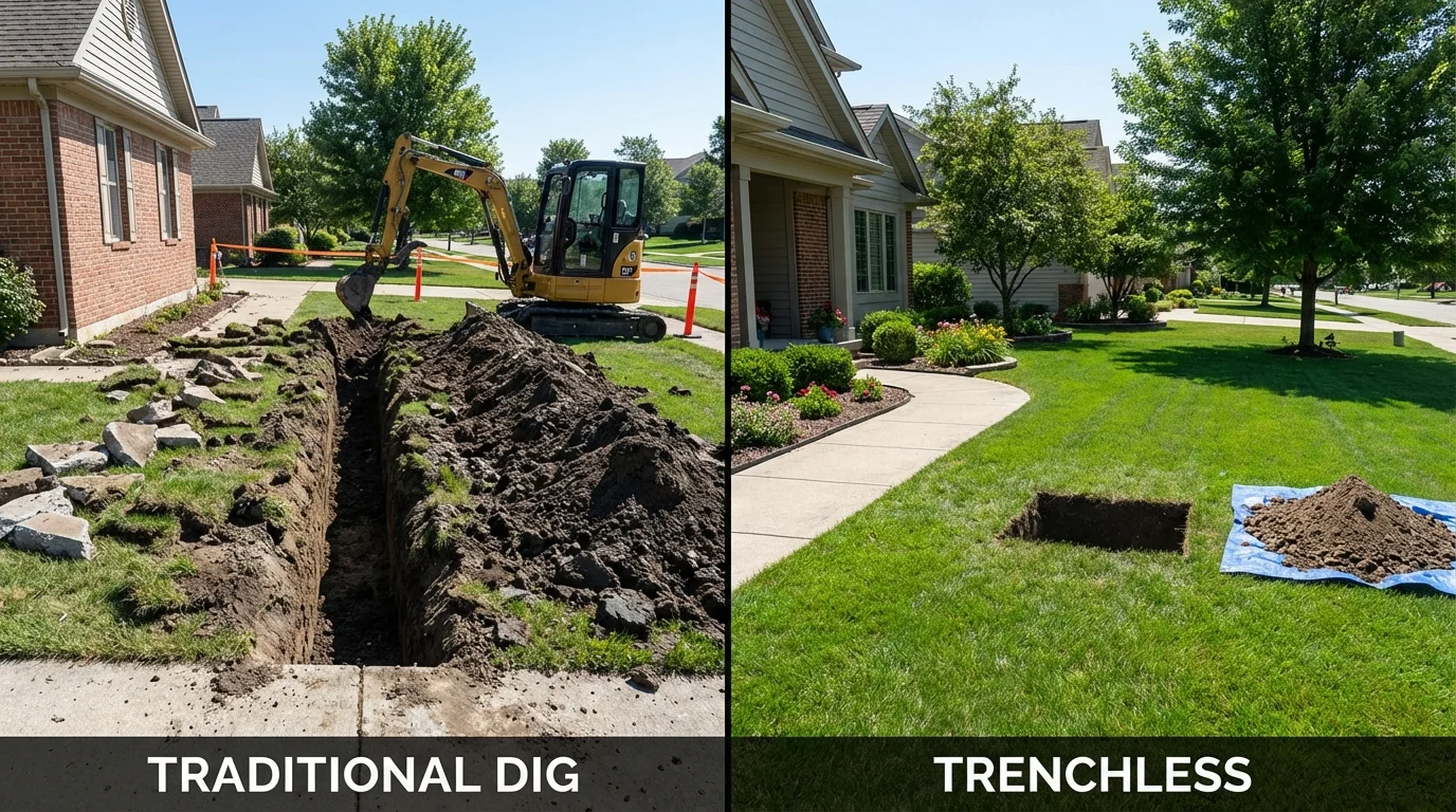 Trenchless sewer repair with minimal yard damage versus traditional excavation in Ozark, AL